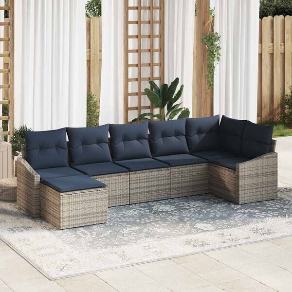 vidaXL Sofa Set with Cushion 7 pcs Grey Poly Rattan
