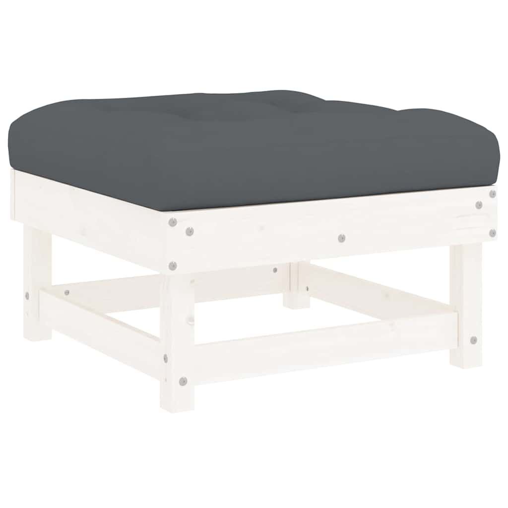 vidaXL Garden Footstools with Cushions 2pcs White Solid Wood Pine