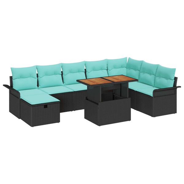 vidaXL 9 Piece Garden Sofa Set with Cushions Black Poly Rattan