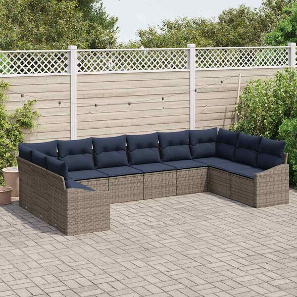 vidaXL Sofa Set with Cushion 10 pcs Grey Poly Rattan
