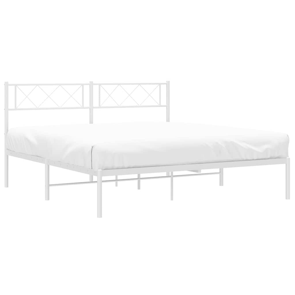 vidaXL Metal Bed Frame without Mattress with Headboard White 150x200cm