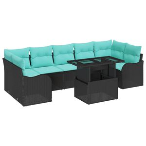 vidaXL Garden Sofa Set with Cushion 8 pcs Black Poly Rattan