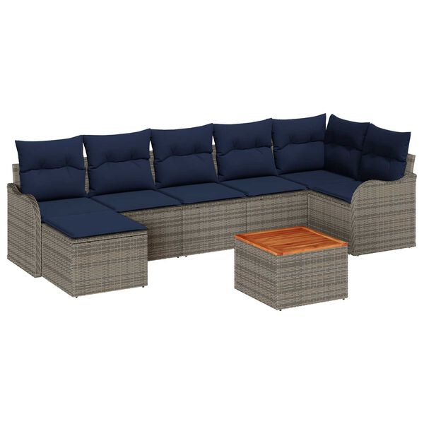 vidaXL 8 Piece Garden Sofa Set with Cushions Grey Poly Rattan Acacia