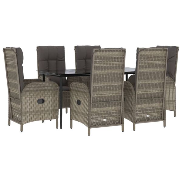 vidaXL 7 Piece Garden Dining Set with Cushions Black and Grey Poly Rattan