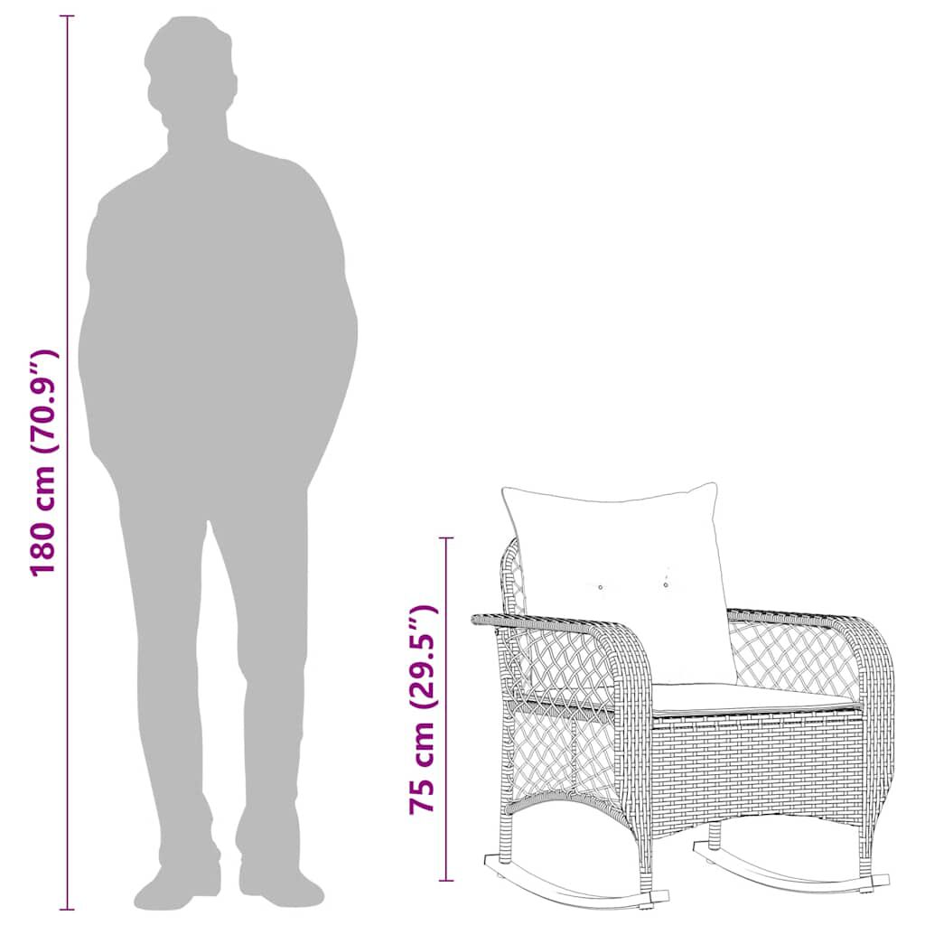 vidaXL Garden Rocking Chair with Cushions Grey Poly Rattan