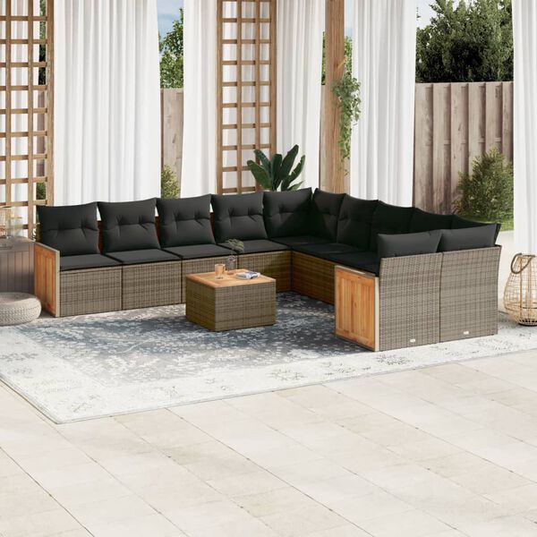 vidaXL 11 Piece Garden Sofa Set with Cushions Grey Poly Rattan