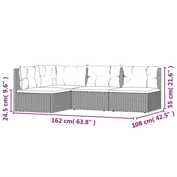 vidaXL 4 Piece Garden Lounge Set with Cushions Black Poly Rattan