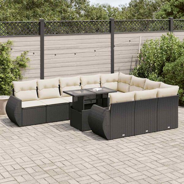 vidaXL 11 Piece Garden Sofa Set with Cushions Black Poly Rattan