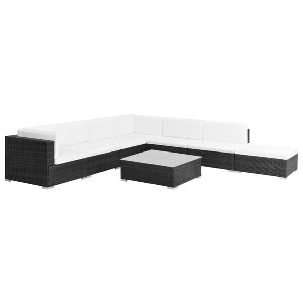 vidaXL 8 Piece Garden Lounge Set with Cushions Poly Rattan Black