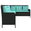 vidaXL Garden Sofa with Cushions L-Shaped Black Poly Rattan