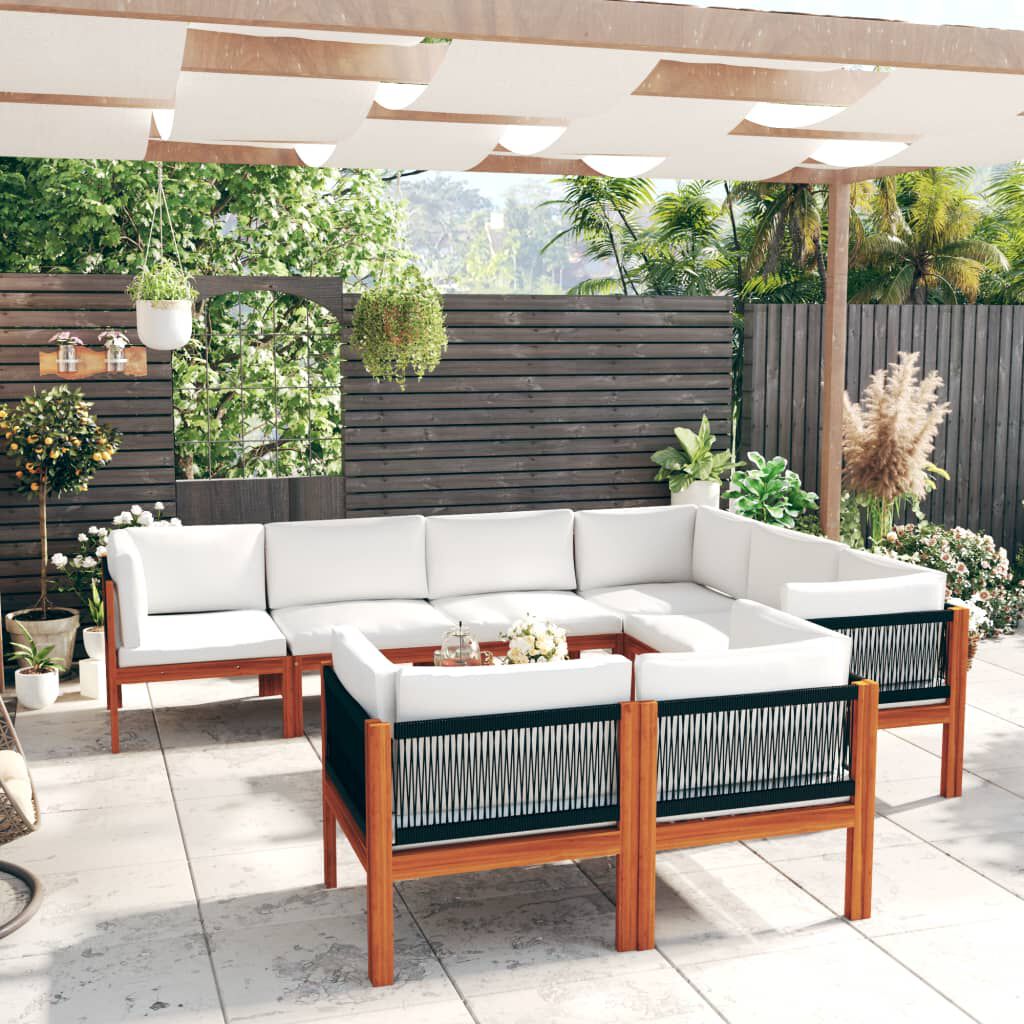 vidaXL 10 Piece Garden Lounge Set with Cushions Cream Solid Acacia Wood