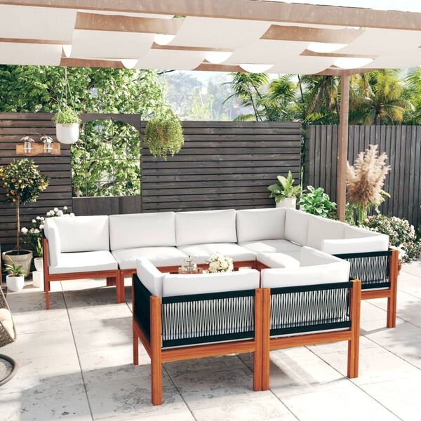 vidaXL 10 Piece Garden Lounge Set with Cushions Cream Solid Acacia Wood