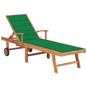 vidaXL Sun Lounger with Green Cushion Solid Teak Wood