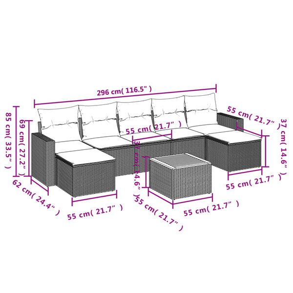 vidaXL 8 Piece Garden Sofa Set with Cushions Grey Poly Rattan