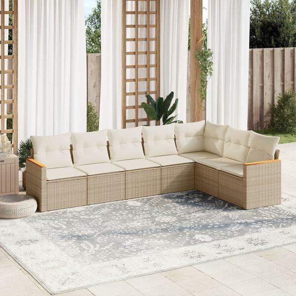 vidaXL 7 Piece Garden Sofa Set with Cushions Beige Poly Rattan
