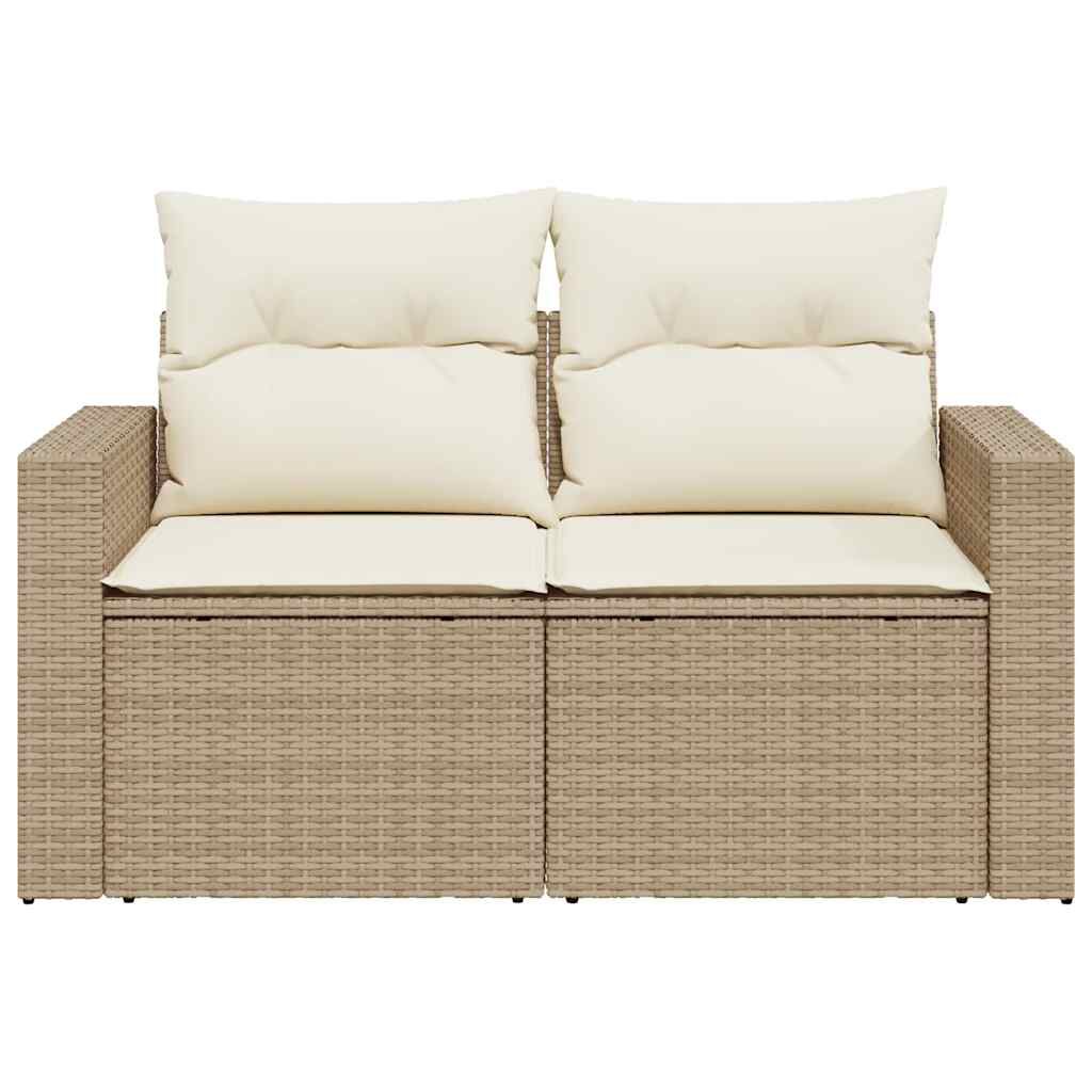 vidaXL Garden Sofa with Cushions 2-Seater Beige Poly Rattan
