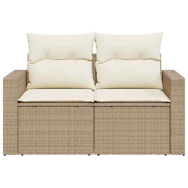 vidaXL Garden Sofa with Cushions 2-Seater Beige Poly Rattan
