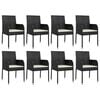 vidaXL 9 Piece Garden Dining Set with Cushions Black Poly Rattan
