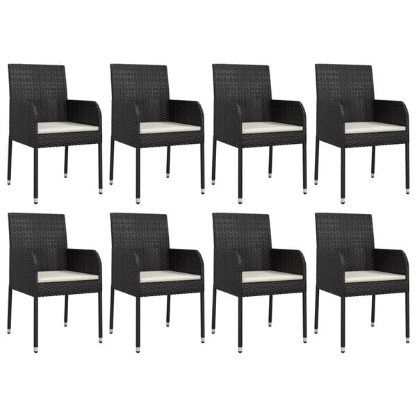vidaXL 9 Piece Garden Dining Set with Cushions Black Poly Rattan