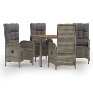 vidaXL 5 Piece Garden Dining Set with Cushions Grey Poly Rattan