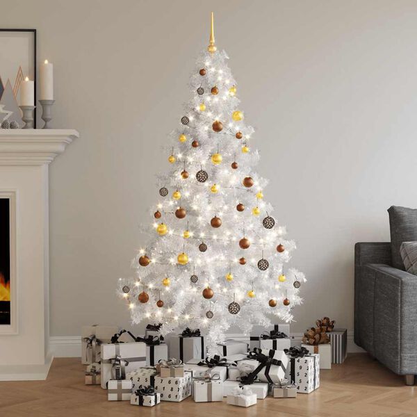 vidaXL Artificial Pre-lit Christmas Tree with Ball Set White 180 cm PVC
