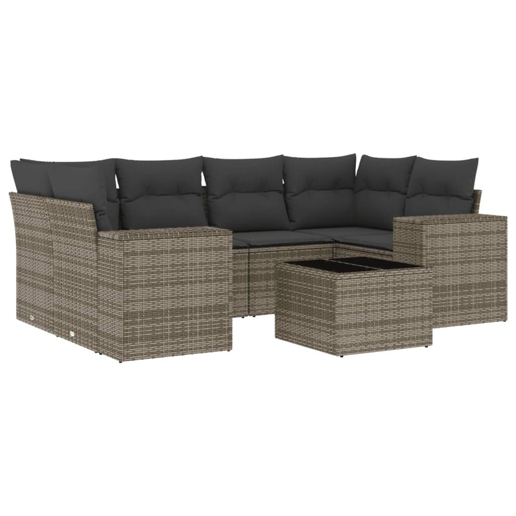 vidaXL 7 Piece Garden Sofa Set with Cushions Grey Poly Rattan