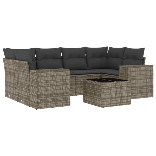 vidaXL 7 Piece Garden Sofa Set with Cushions Grey Poly Rattan