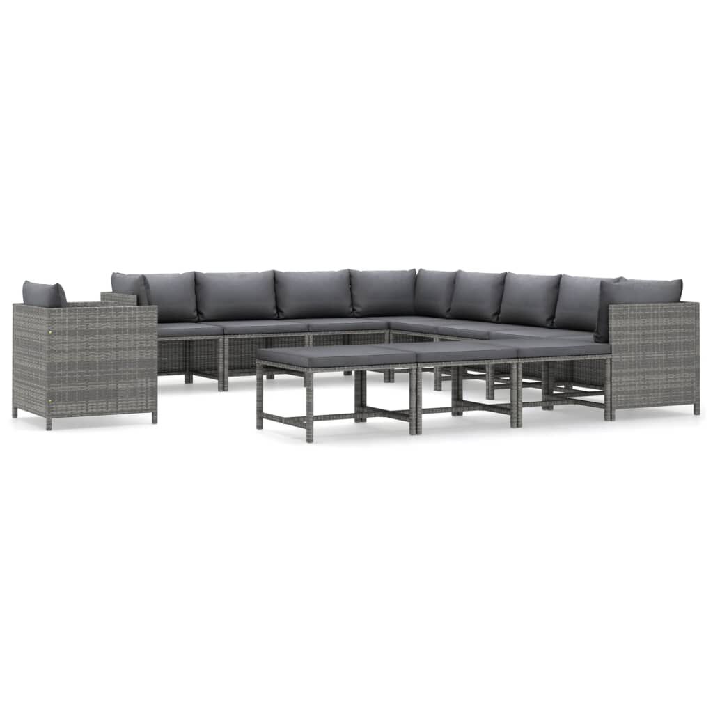vidaXL 12 Piece Garden Lounge Set with Cushions Poly Rattan Grey