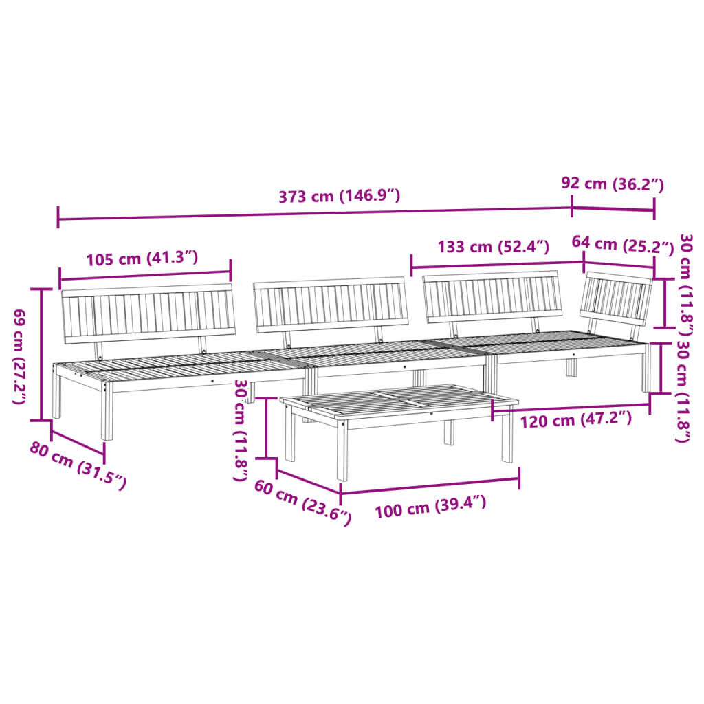 vidaXL 4 Piece Garden Pallet Sofa Set Solid Wood Acacia