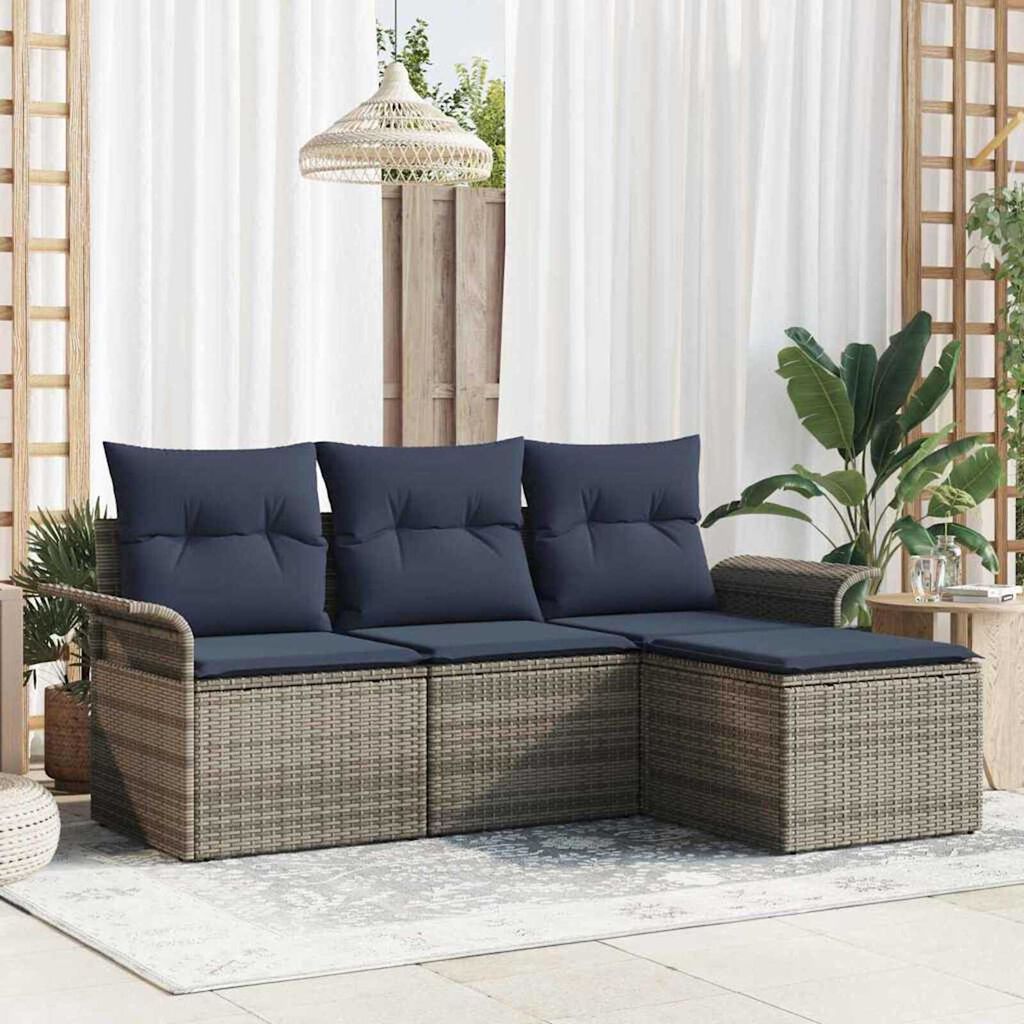 vidaXL Garden Sofa Set with Cushion 4 pcs Grey Poly rattan