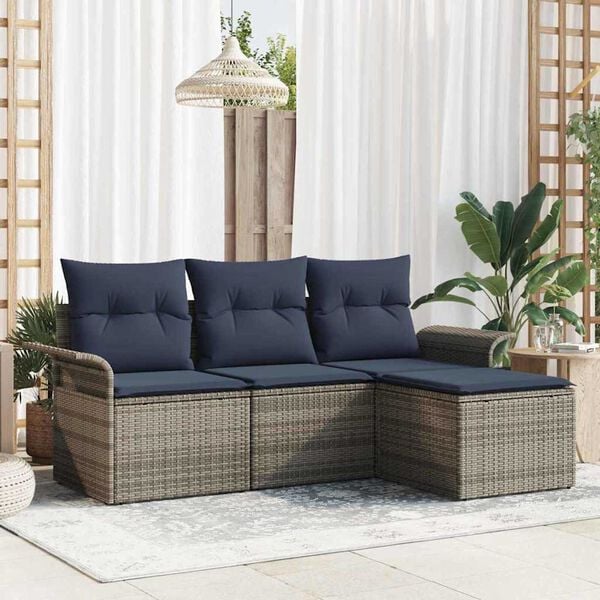 vidaXL Garden Sofa Set with Cushion 4 pcs Grey Poly rattan