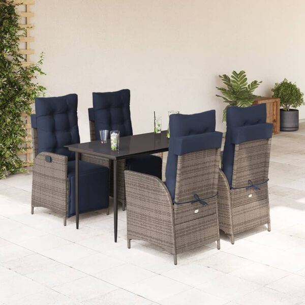 vidaXL 5 Piece Garden Dining Set with Cushions Grey Poly Rattan