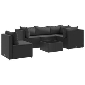 vidaXL 6 Piece Garden Lounge Set with Cushions Black Poly Rattan