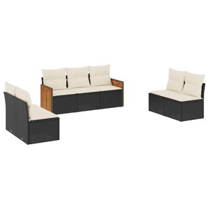 vidaXL 7 Piece Garden Sofa Set with Cushions Black Poly Rattan