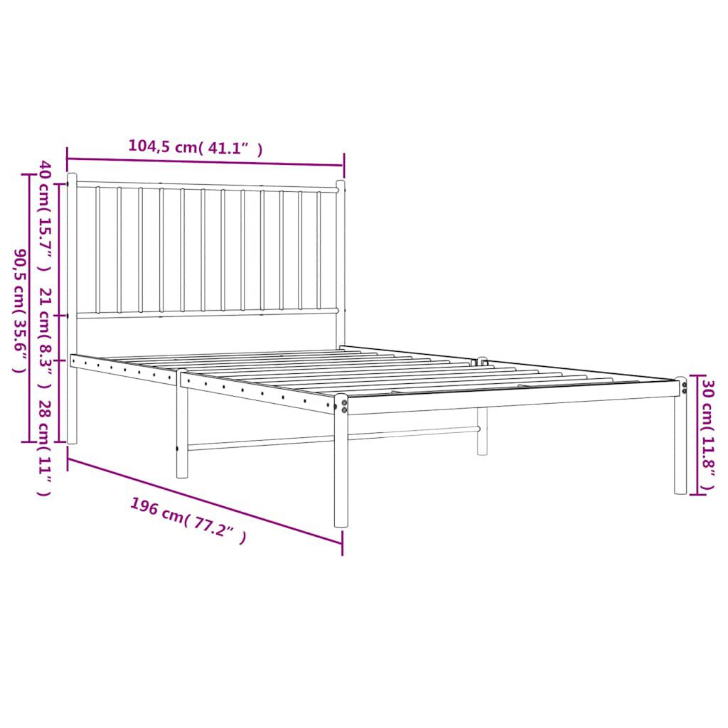 vidaXL Metal Bed Frame without Mattress with Headboard White 100x190cm