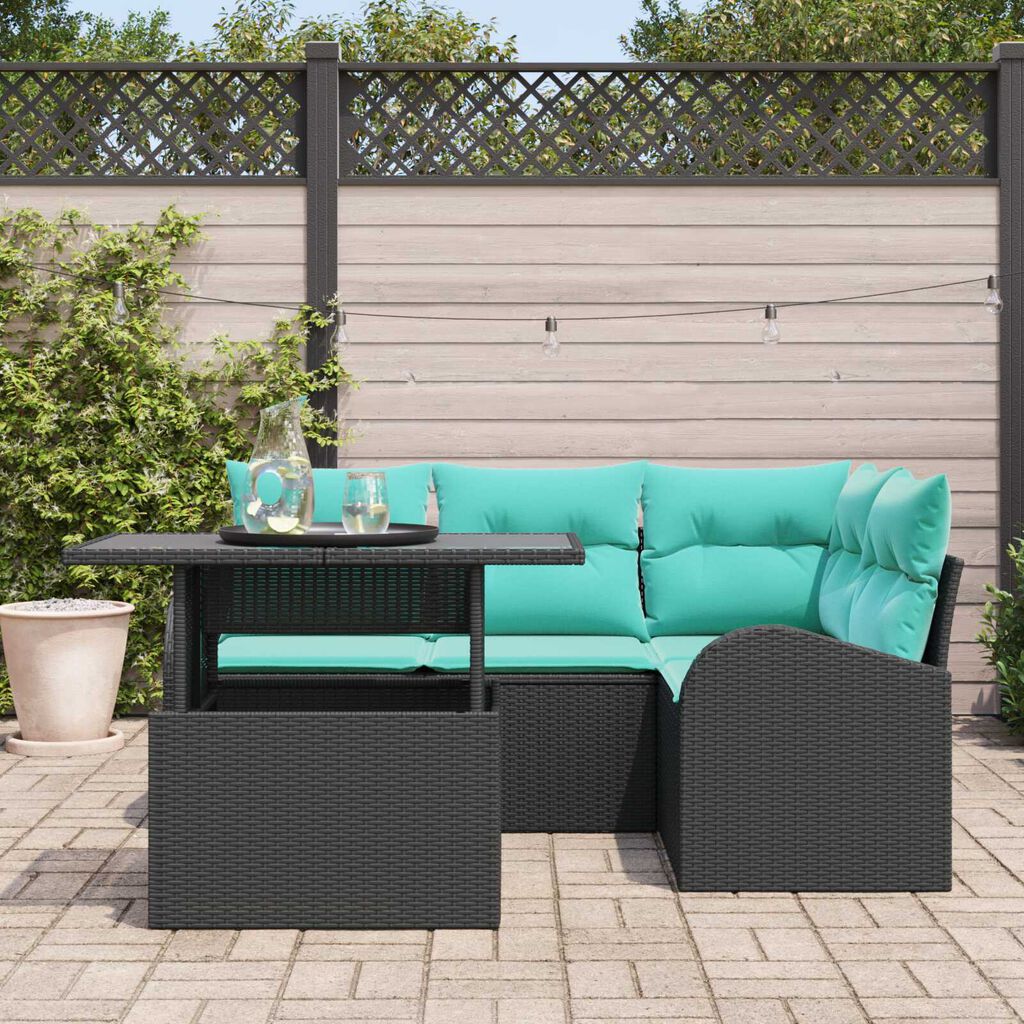 vidaXL 5 Piece Garden Sofa Set with Cushions in Black Poly Rattan