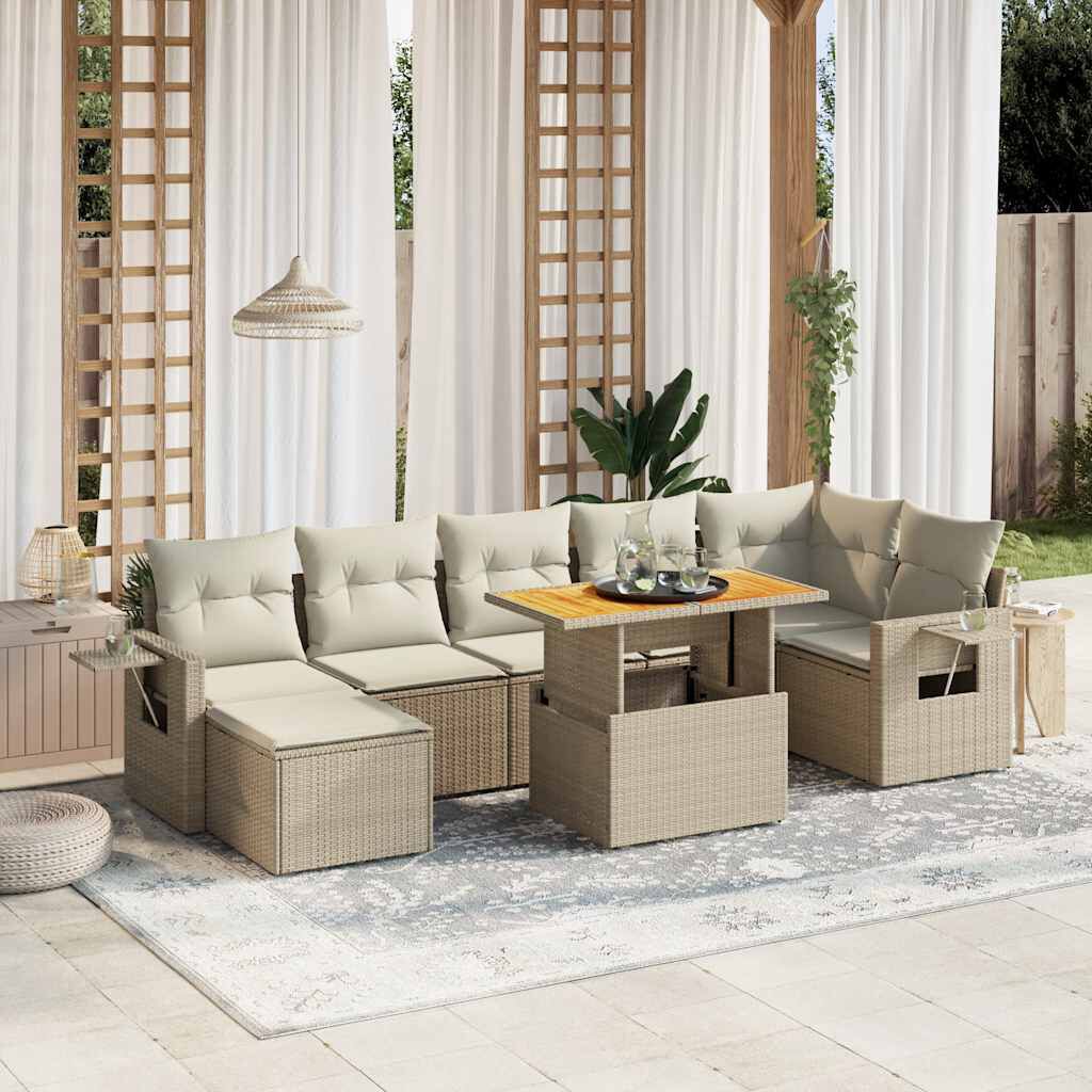 vidaXL 8 Piece Garden Sofa Set with Cushions Beige Poly Rattan