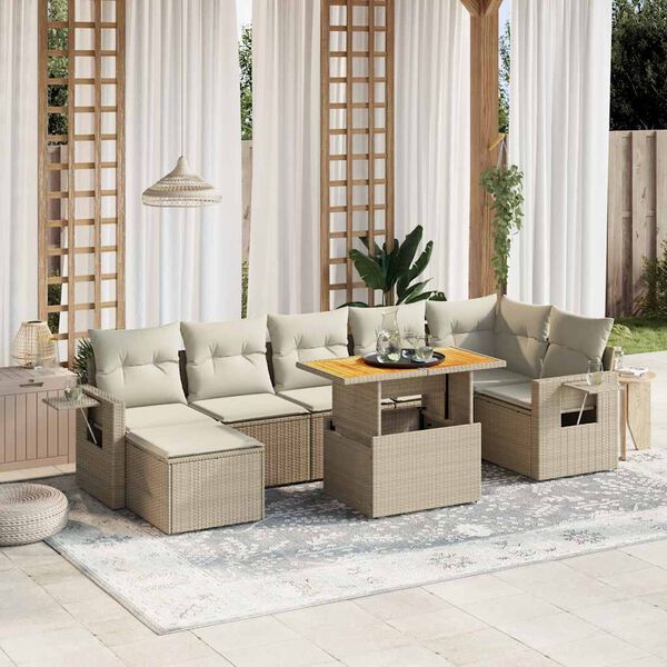 vidaXL 8 Piece Garden Sofa Set with Cushions Beige Poly Rattan