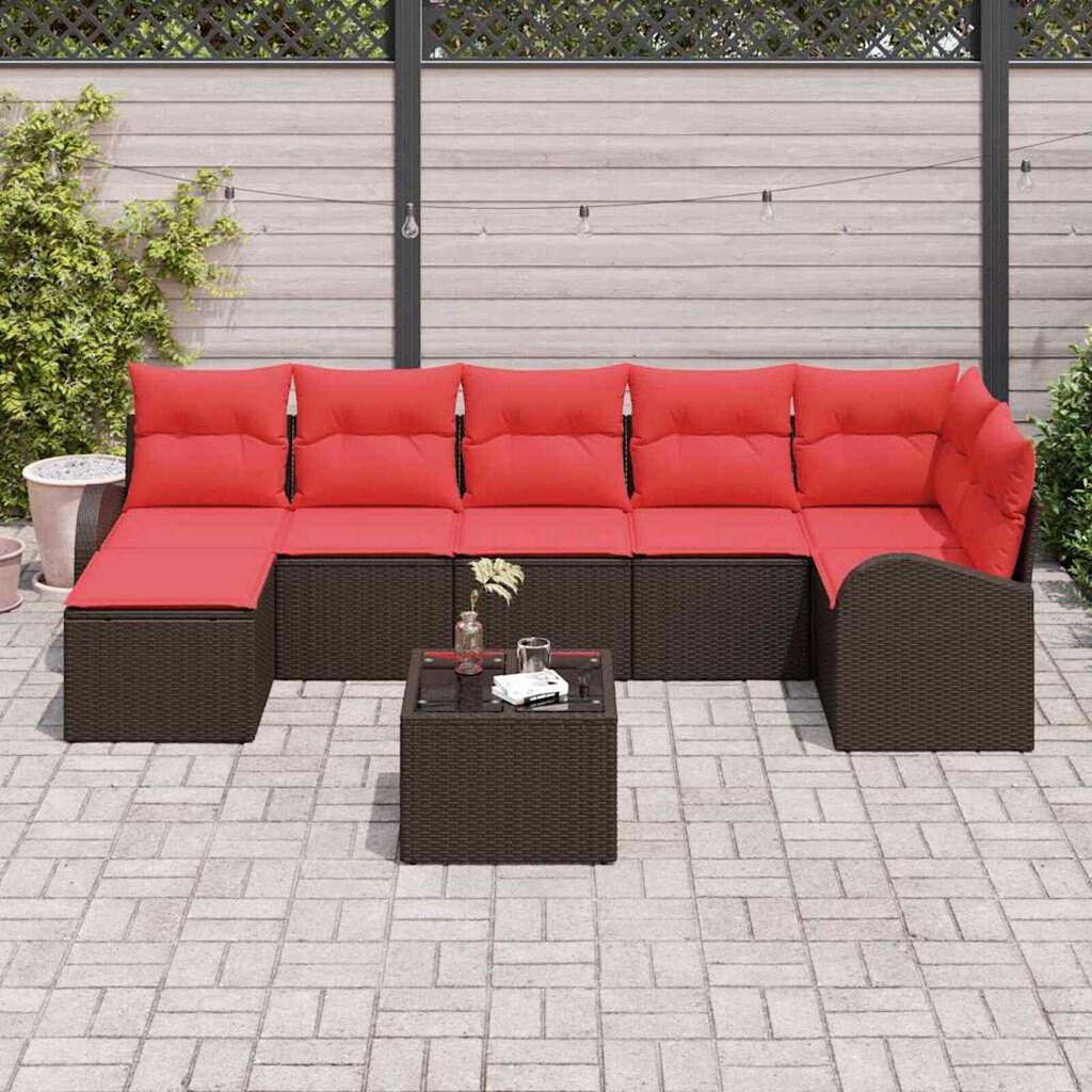 vidaXL Garden Sofa Set with Cushion 8 pcs Brown Poly rattan