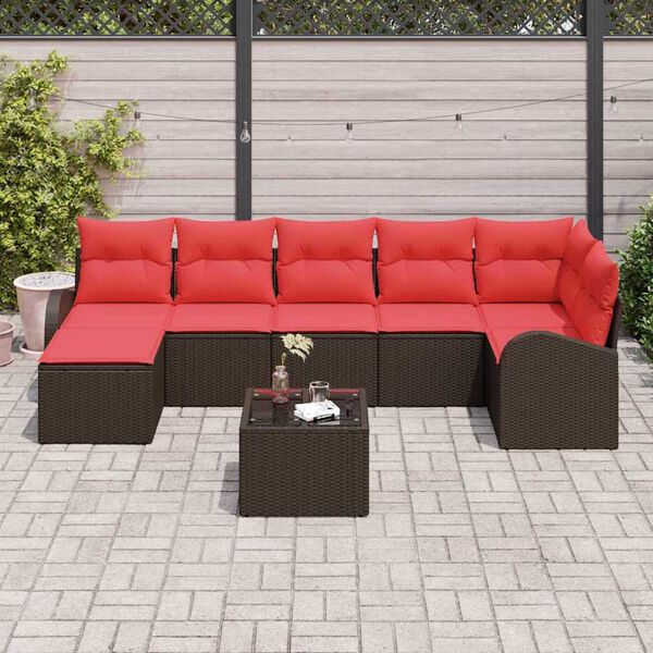 vidaXL Garden Sofa Set with Cushion 8 pcs Brown Poly rattan