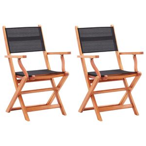 vidaXL Folding Garden Chairs 2 pcs Black Solid Eucalyptus Wood and Textilene