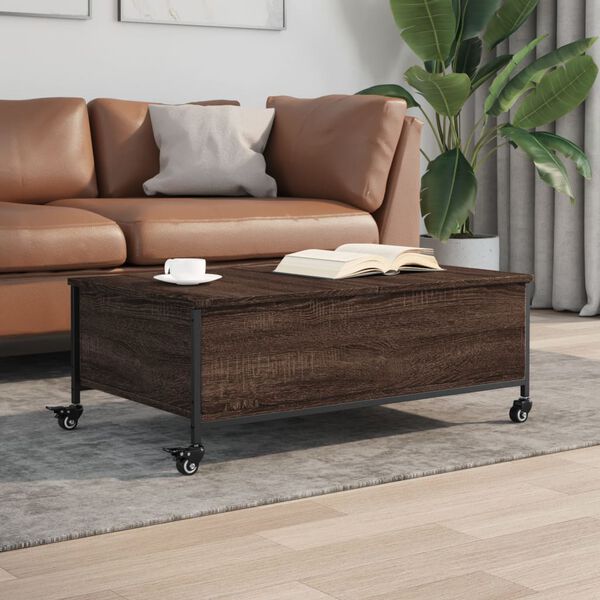 vidaXL Coffee Table with Wheels Brown Oak 91x55x34 cm Engineered Wood