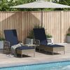 vidaXL Sun Lounger Reclining 3 pcs Grey and Navy Blue Poly Rattan