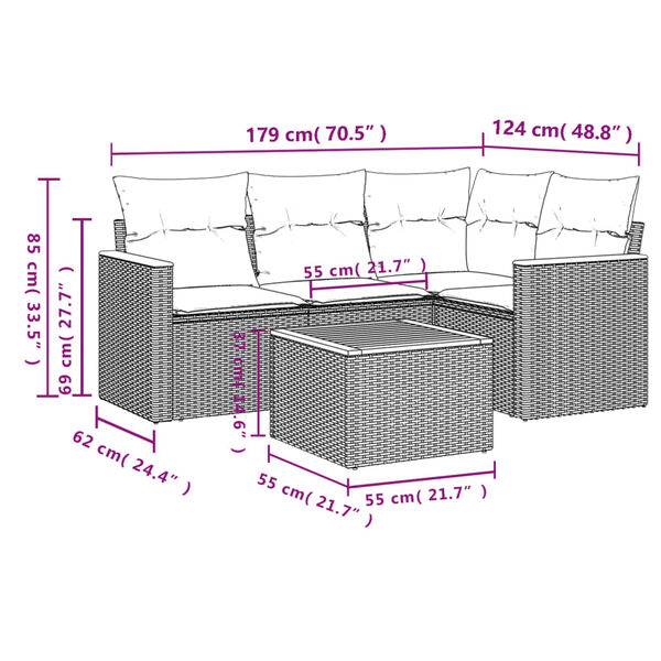 vidaXL 5 Piece Garden Sofa Set with Cushions Grey Poly Rattan