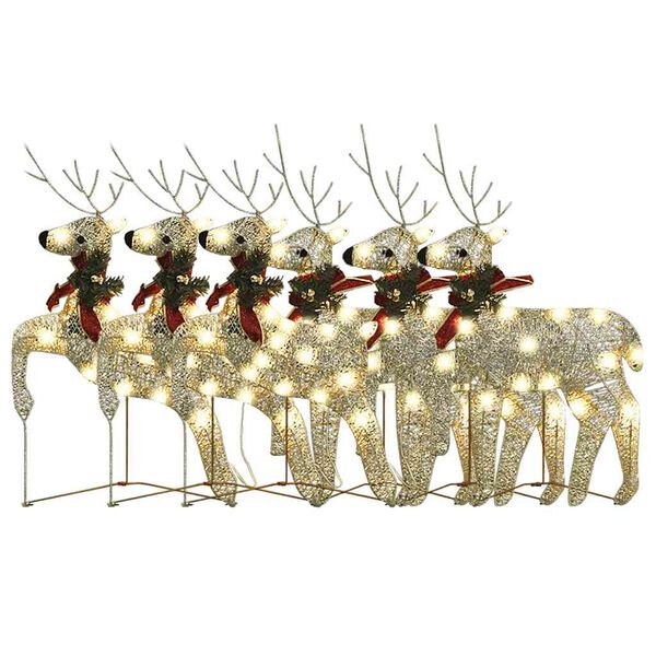 vidaXL Christmas Reindeers 6 pcs Gold 120 LEDs