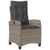 vidaXL Reclining Garden Chair with Cushions Grey Poly Rattan