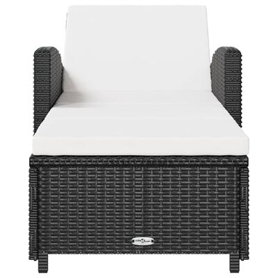 vidaXL Sun Lounger with Cream White Cushion Poly Rattan Black