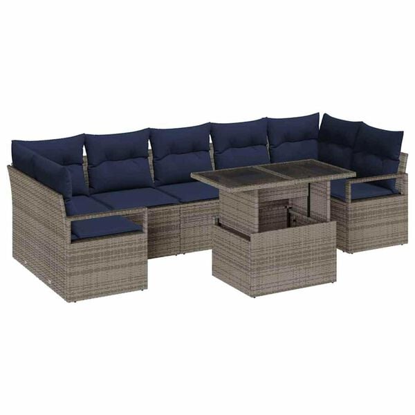 vidaXL Garden Sofa Set 8 pcs Grey and navy blue 100 x 55 x 73 cm