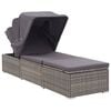 vidaXL Sun Lounger with Canopy and Cushion Poly Rattan Grey