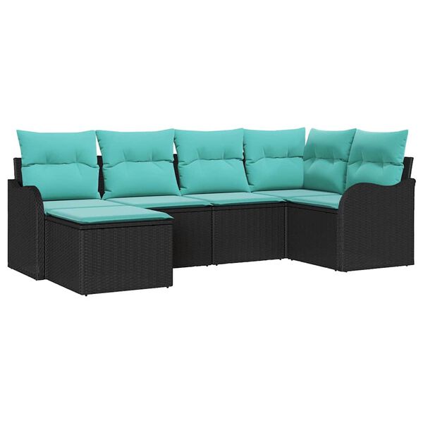 vidaXL Garden Sofa Set 6 pcs Black and Turquoise Poly Rattan